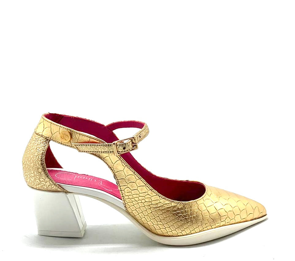 Bespoke Designer Footwear named La La - Gold Croc