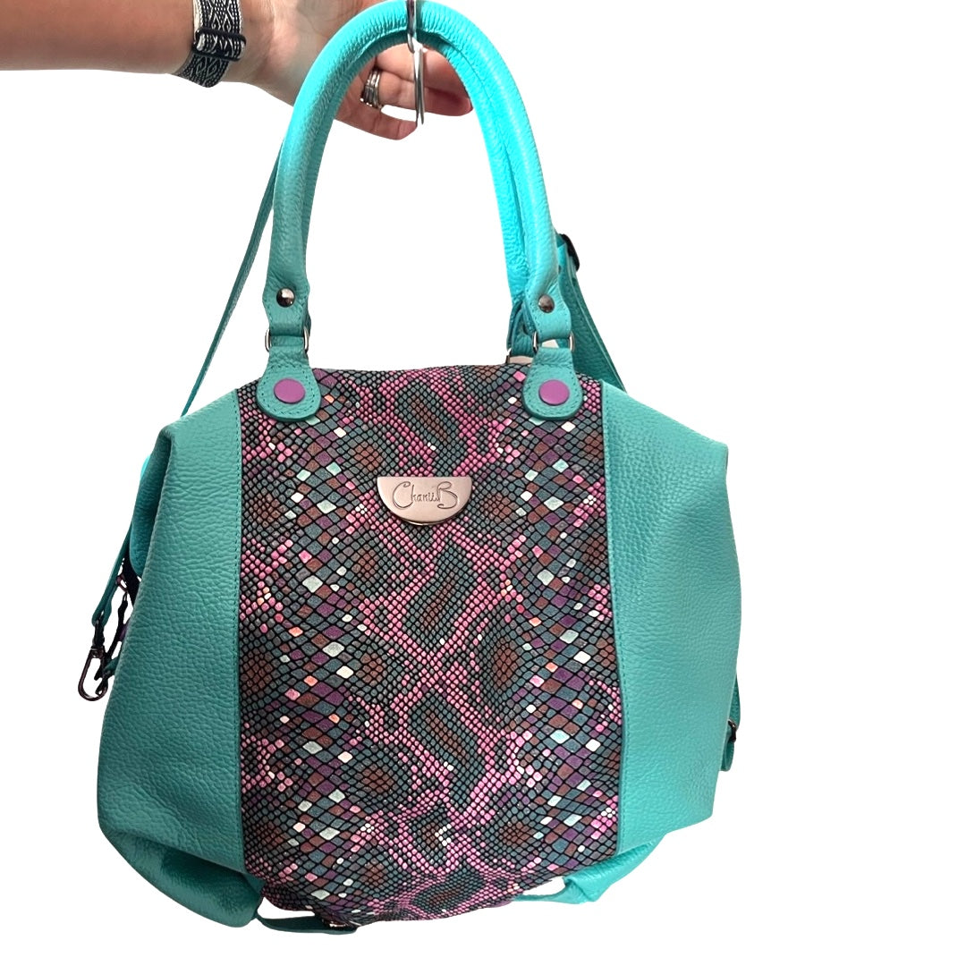 Vivienne-turquoise/multi leather multi handbag