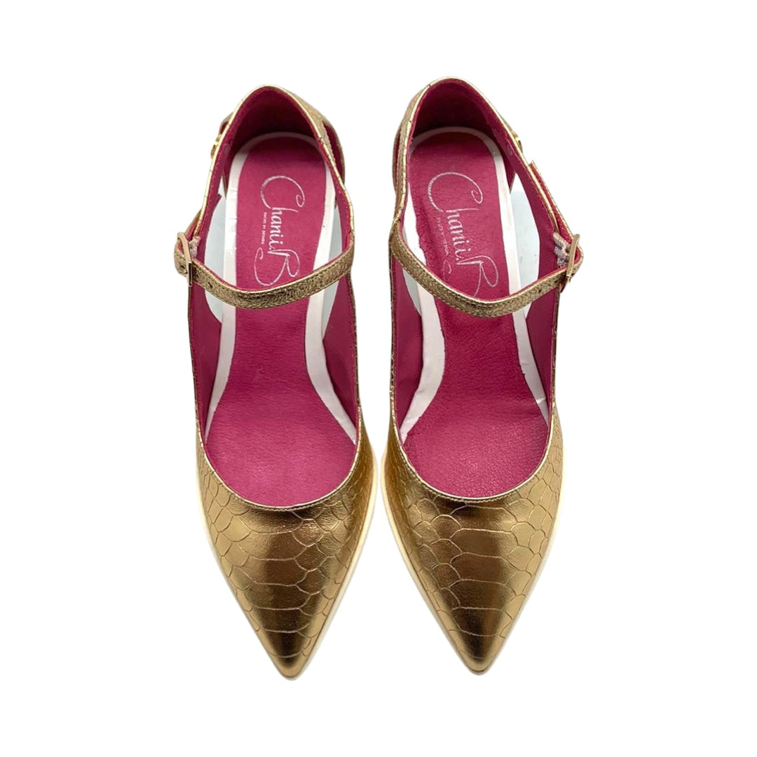 Bespoke Designer Footwear named La La - Gold Croc