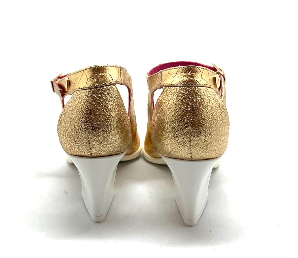 Gold Croc Low Heel Dress Shoe | La La by Chanii B Gold Croc Low Heel Dress Shoe | La La by Chanii B