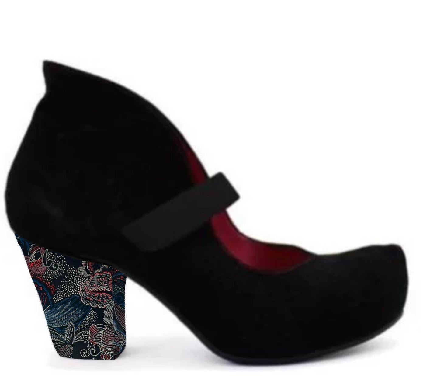 Stylo - Black Suede with print heel