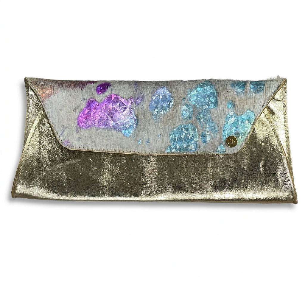 Fold Clutch - Gold White Rainbow Unicorn