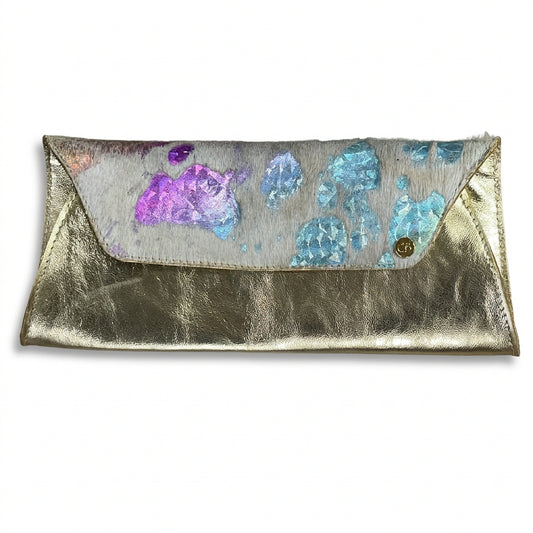 Fold Clutch - Gold White Rainbow Unicorn