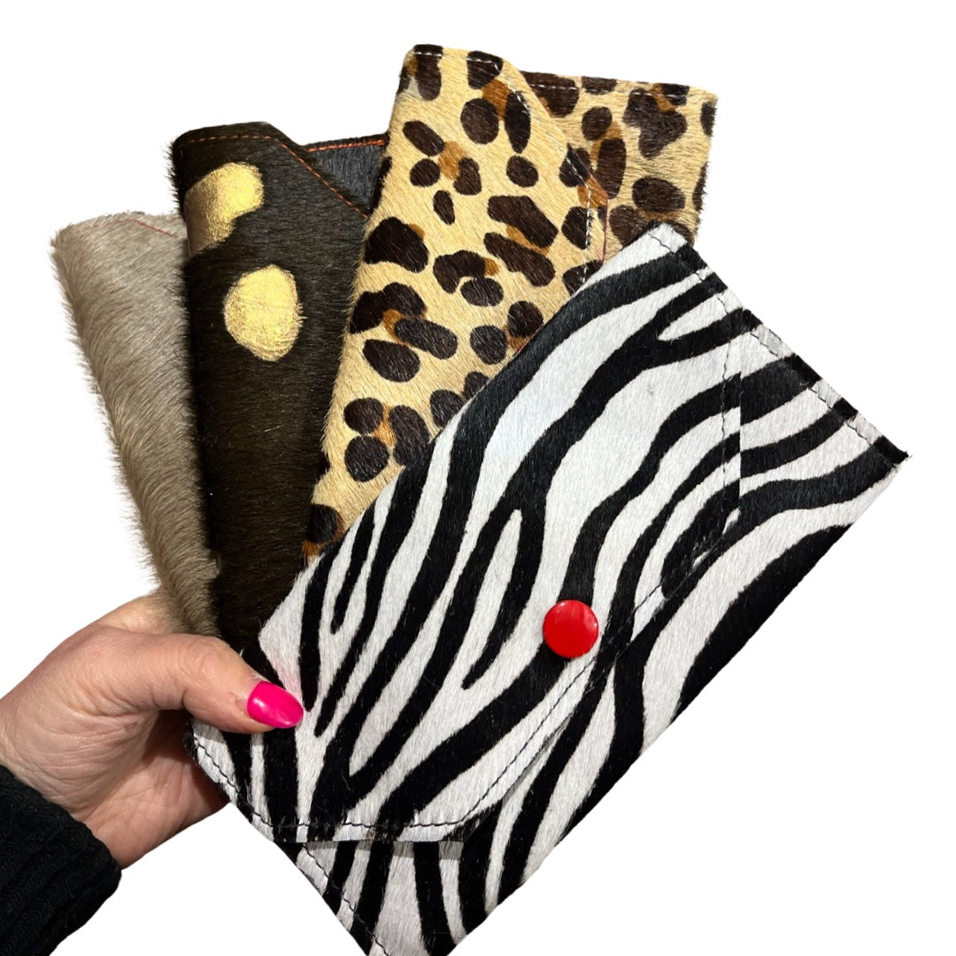 Folio- zebra cowhide with red button wallet