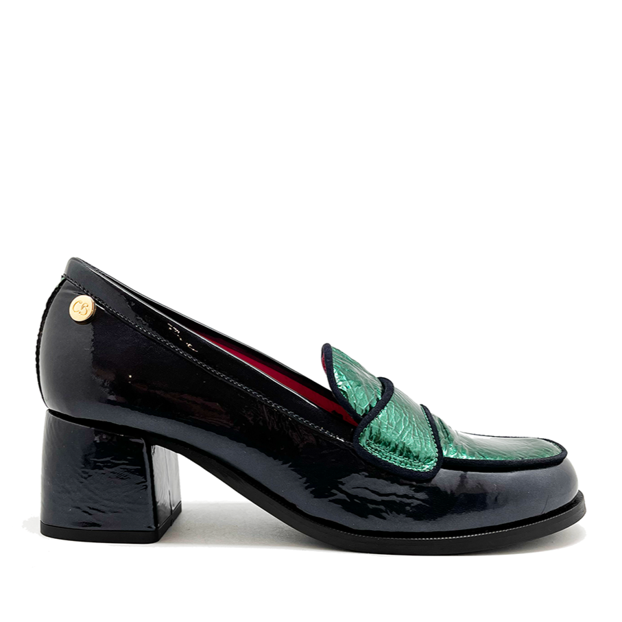 Bespoke footwear named Arc - Navy and Green Loafer