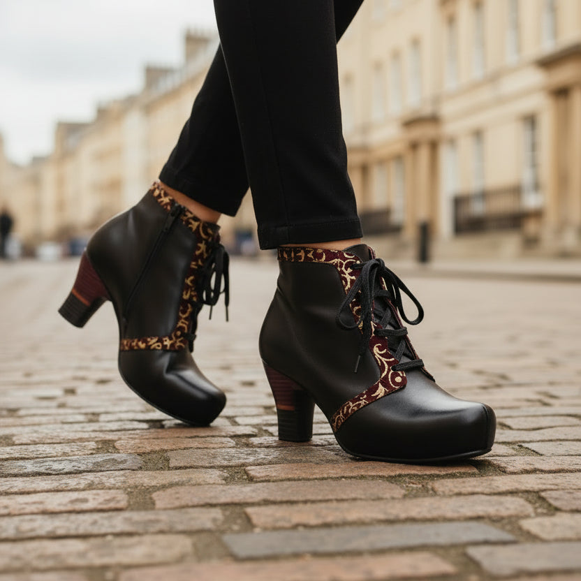 Benedictine - Black/Red Scroll-Ankle boot -Last pair 36