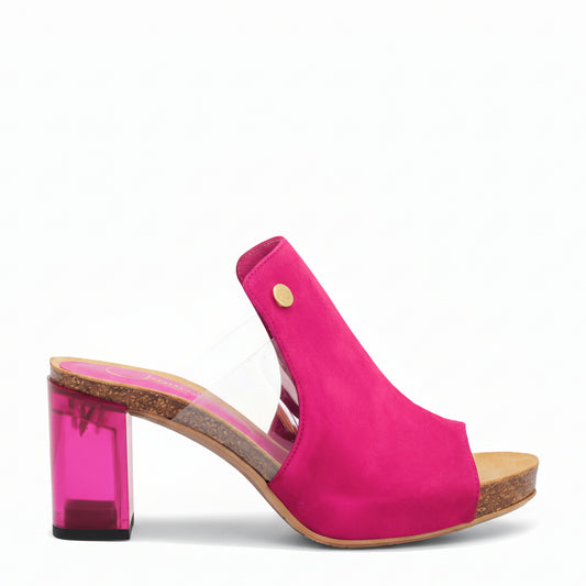 Cannes-Fuchsia suede slip on slide-Pre order
