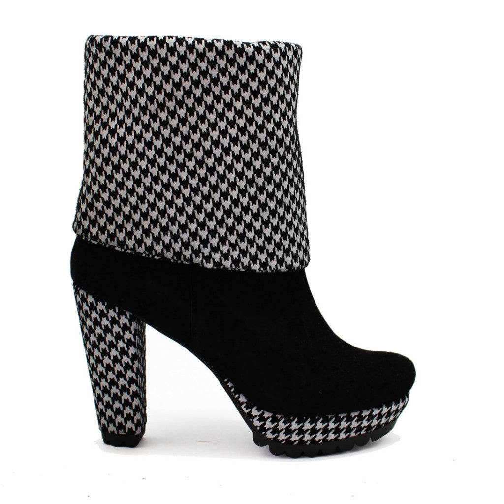 Champignon - Black Suede Houndstooth Platform Boot- Last pairs 35 and 36