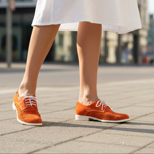 Cordon - Orange Suede lace up shoe