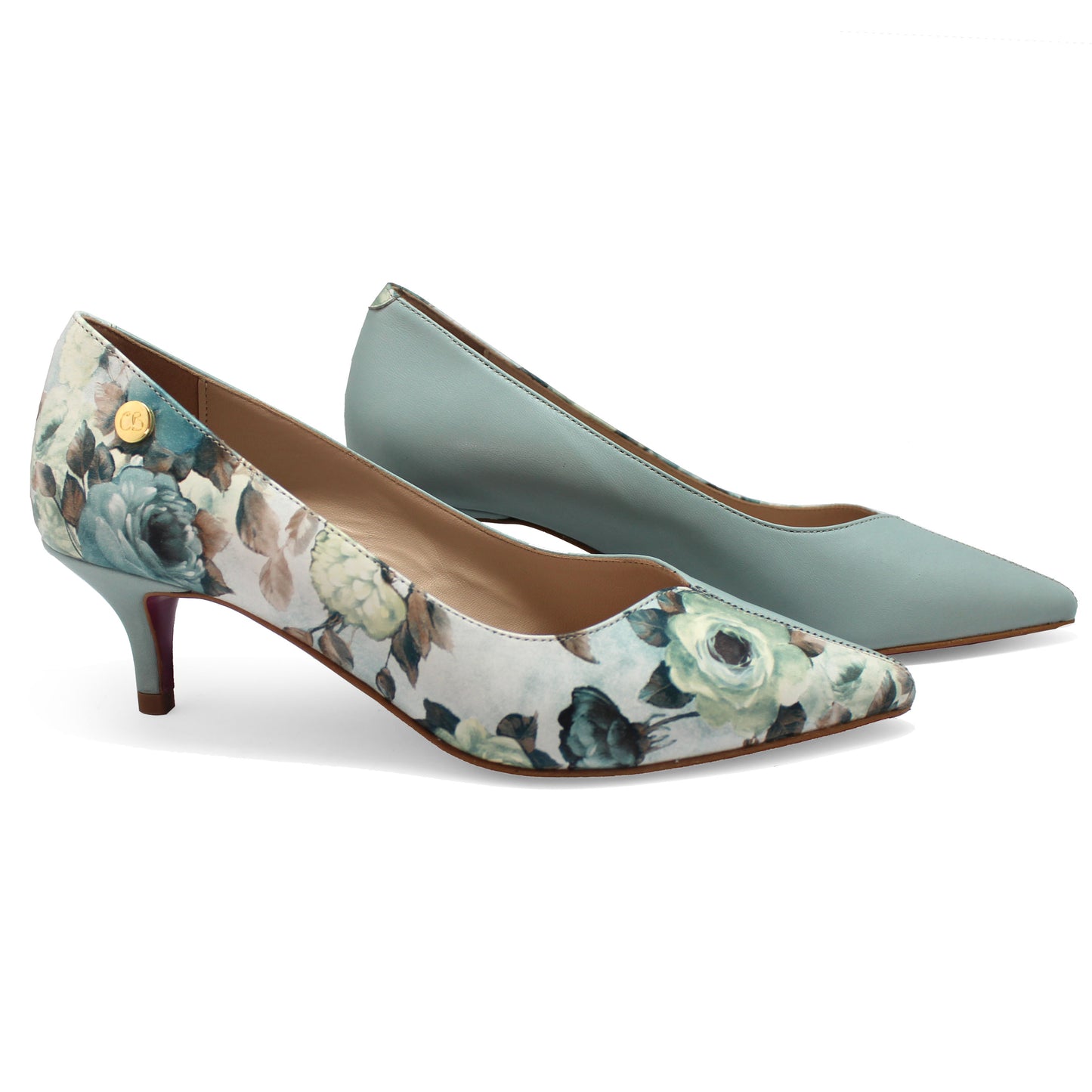 Cruella - Light Blue Flower kitten heel