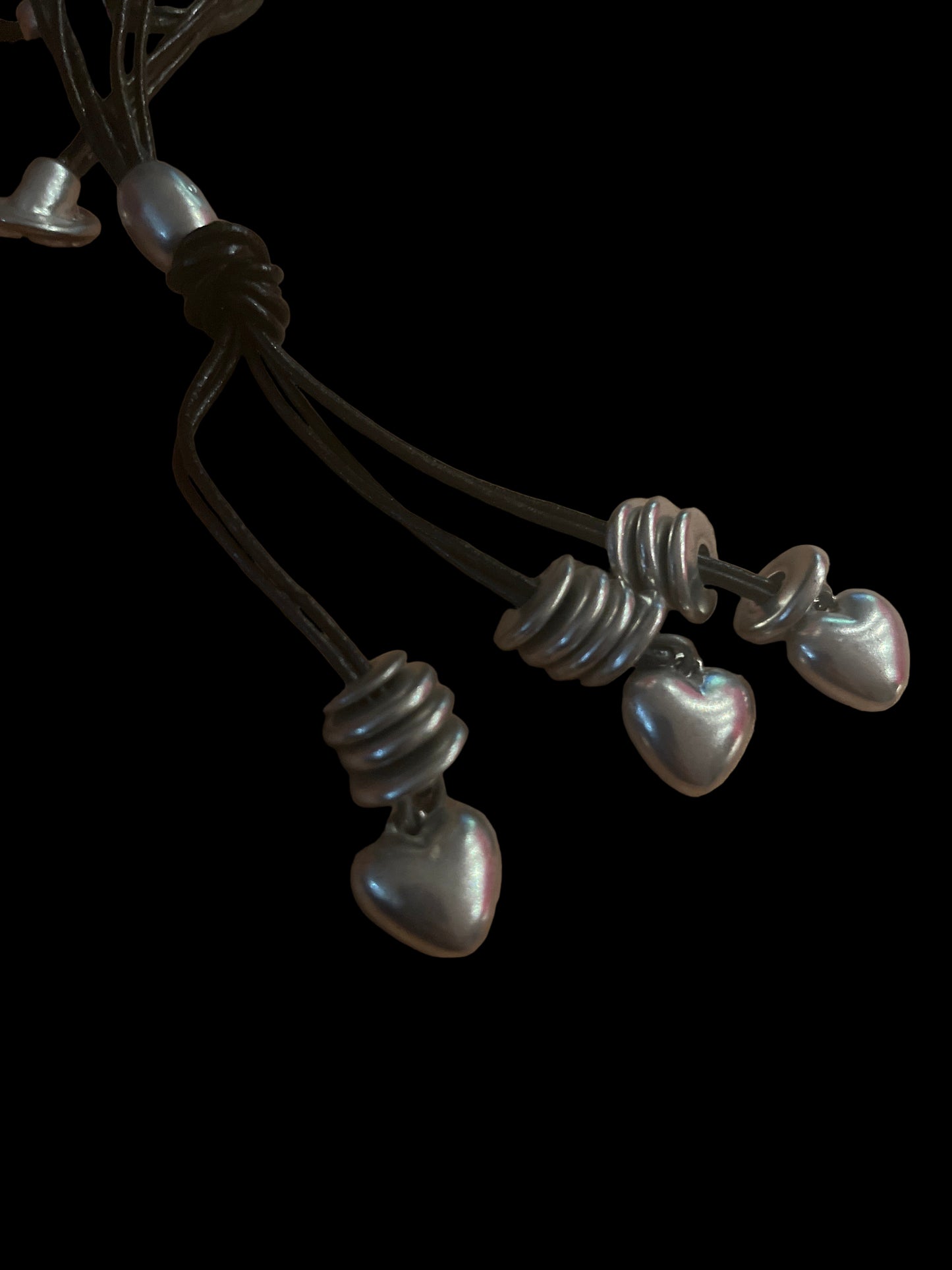 3 hearts- leather and metal necklace