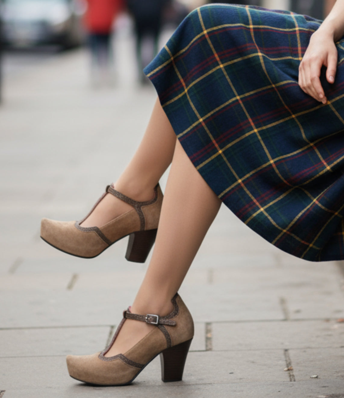 Cerise-Taupe T-strap cork shoe - Chanii B