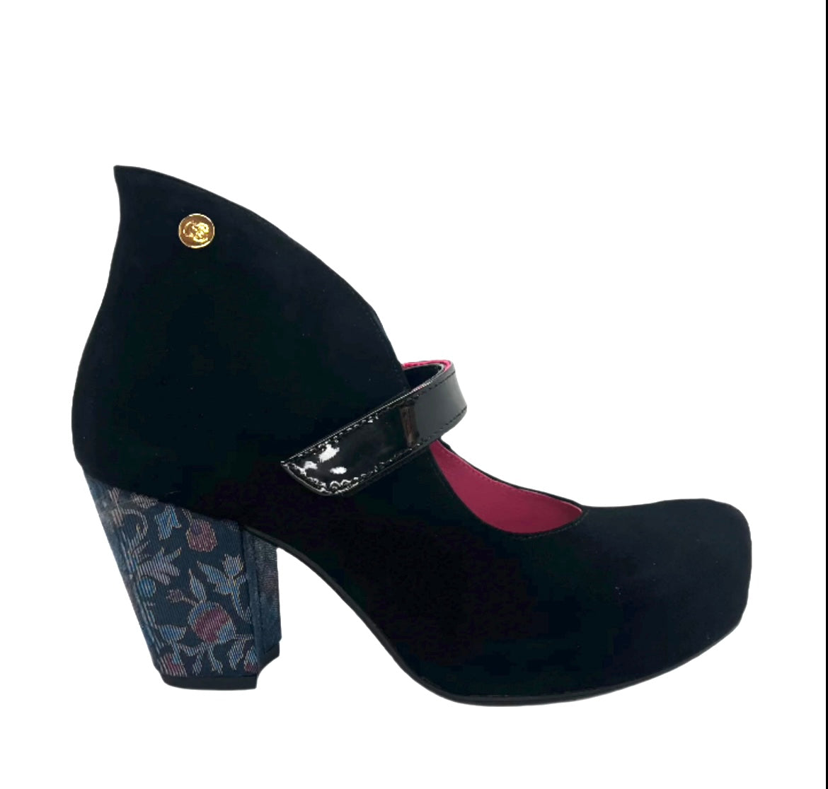 Stylo - Black Suede with print heel