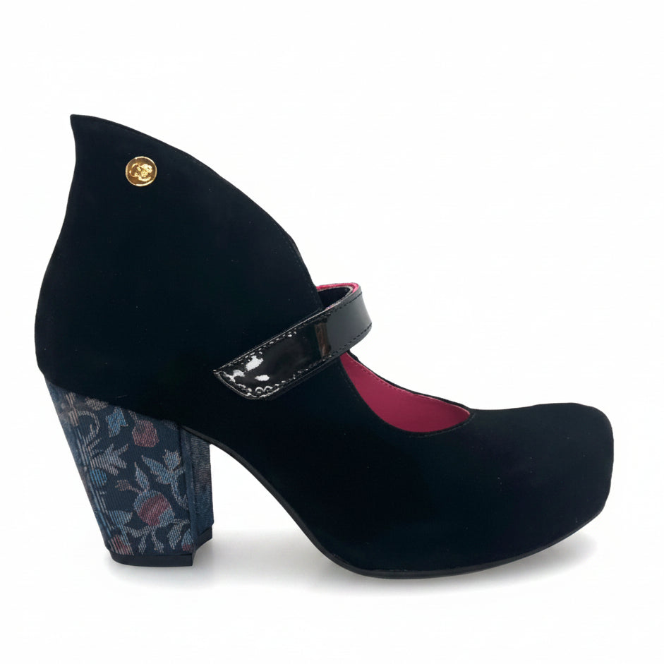 Stylo - Black Suede with print heel