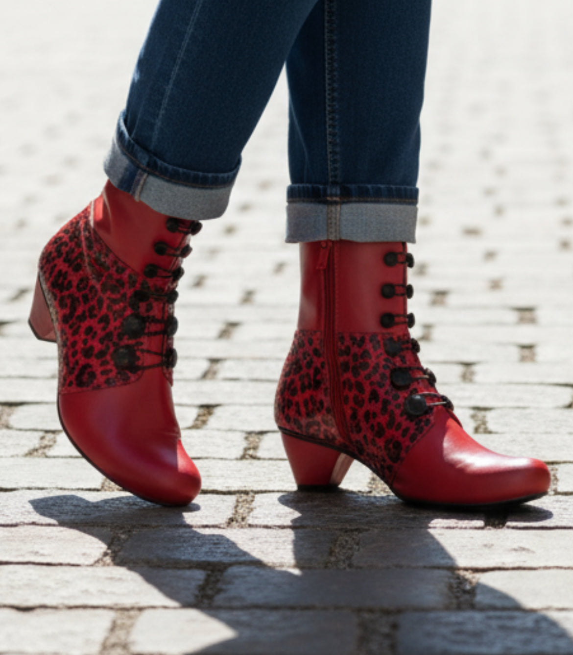 Chateau Noir - Red- leopard Button boot - Chanii B
