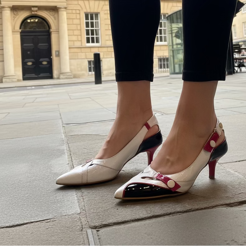 Slice - White kitten heel shoe