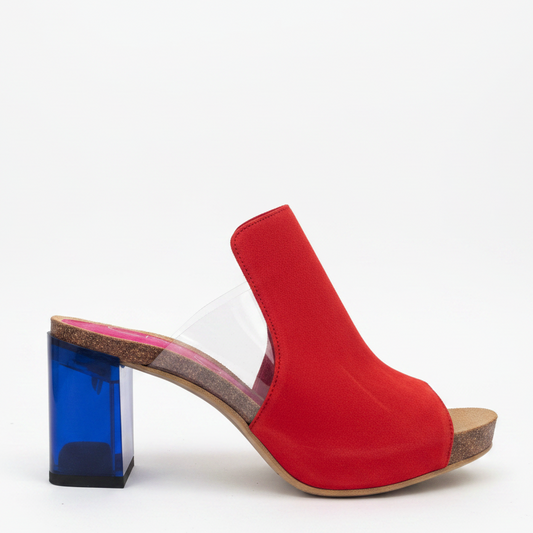 Cannes-Red suede slip on slide