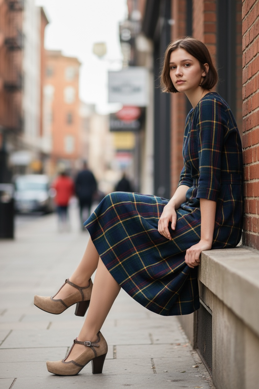 Cerise-Taupe T-strap cork shoe - Chanii B