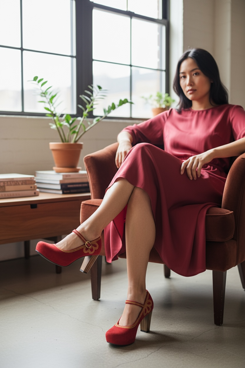 Cognac - Red Suede bar shoe - Chanii B