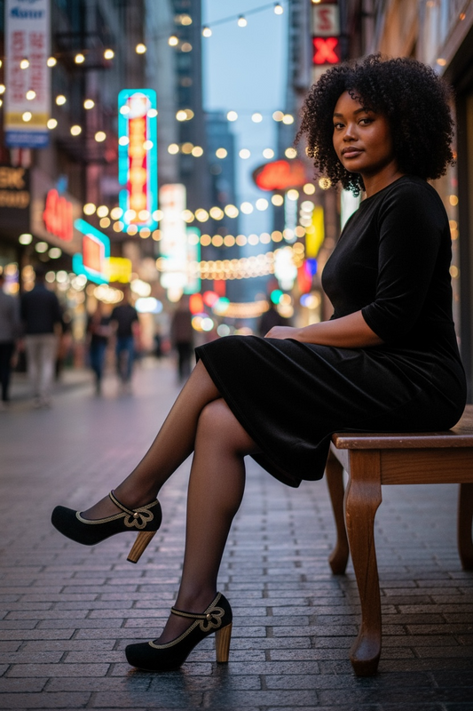 Cognac - Black/Gold strap heel - Chanii B