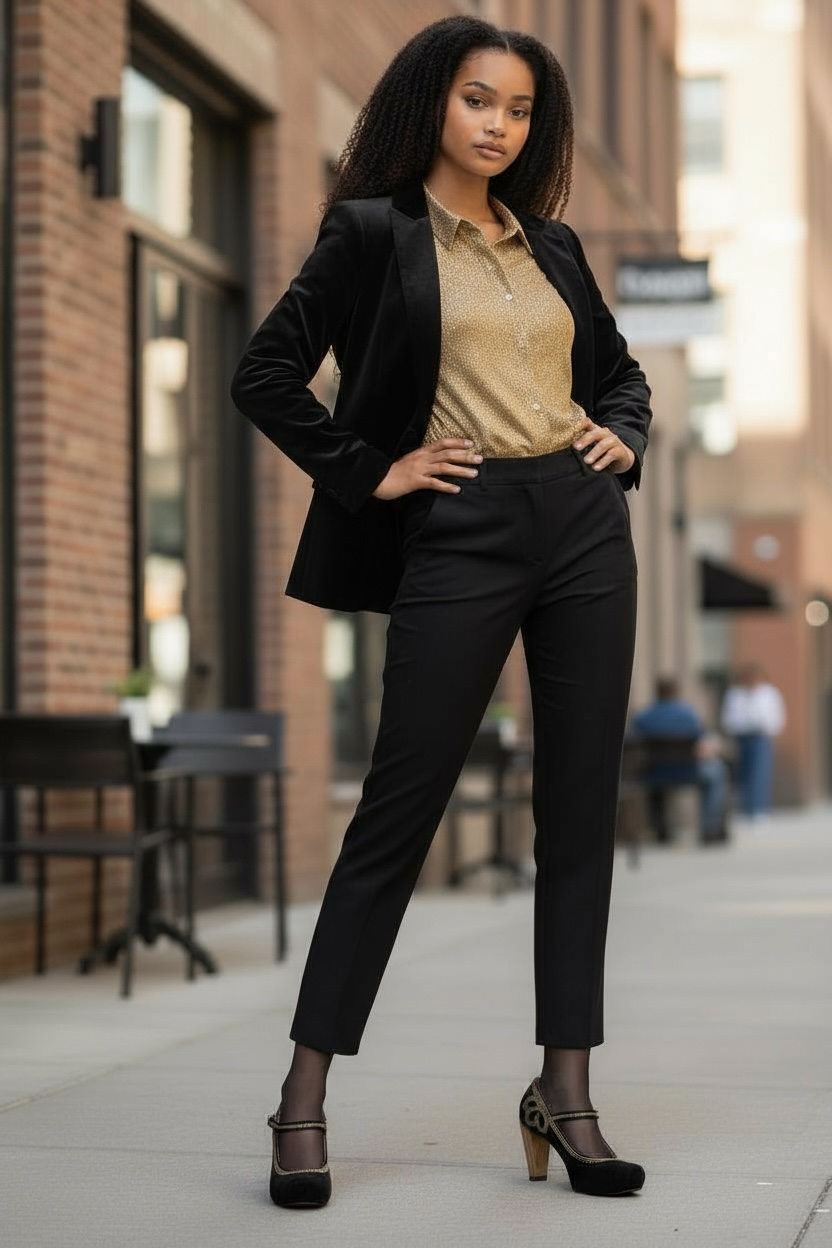 Cognac - Black/Gold strap heel - Chanii B