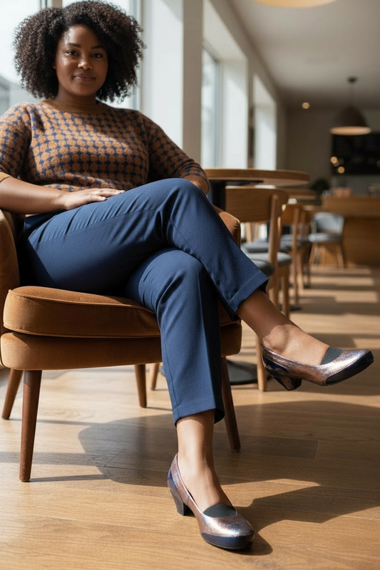 Seine - Bronze/navy Low heel shoe - Chanii B