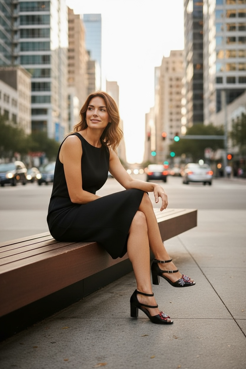 Poppy - Black White and Red block heel - Chanii B