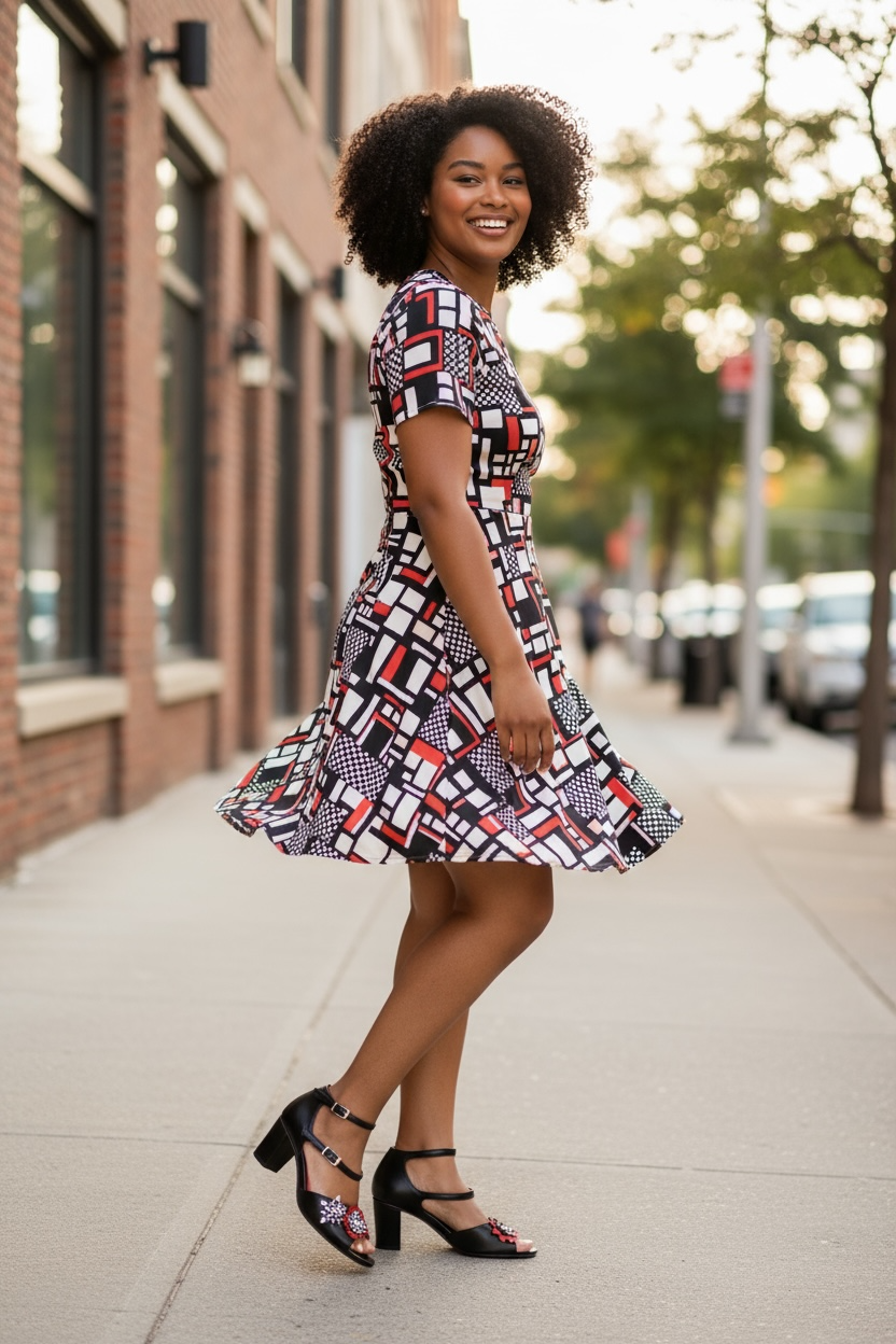 Poppy - Black White and Red block heel - Chanii B