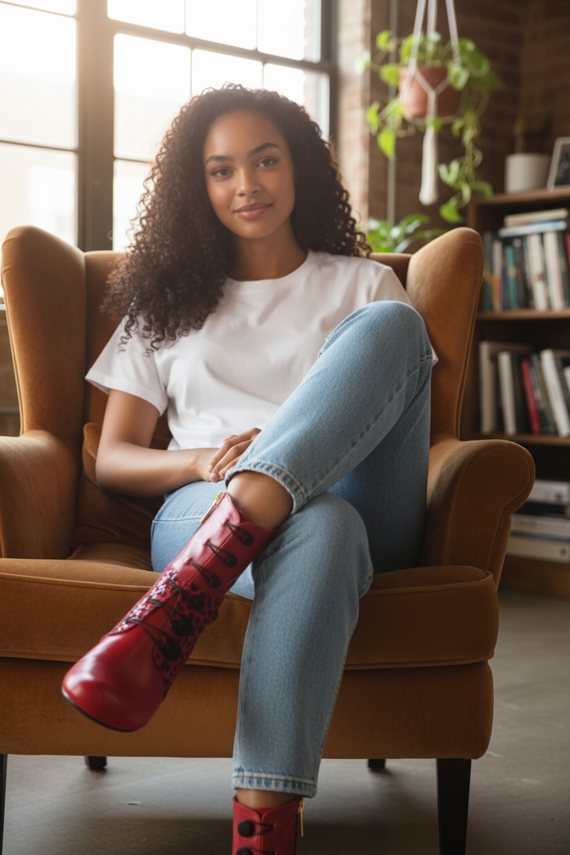 Chateau Noir - Red- leopard Button boot - Chanii B