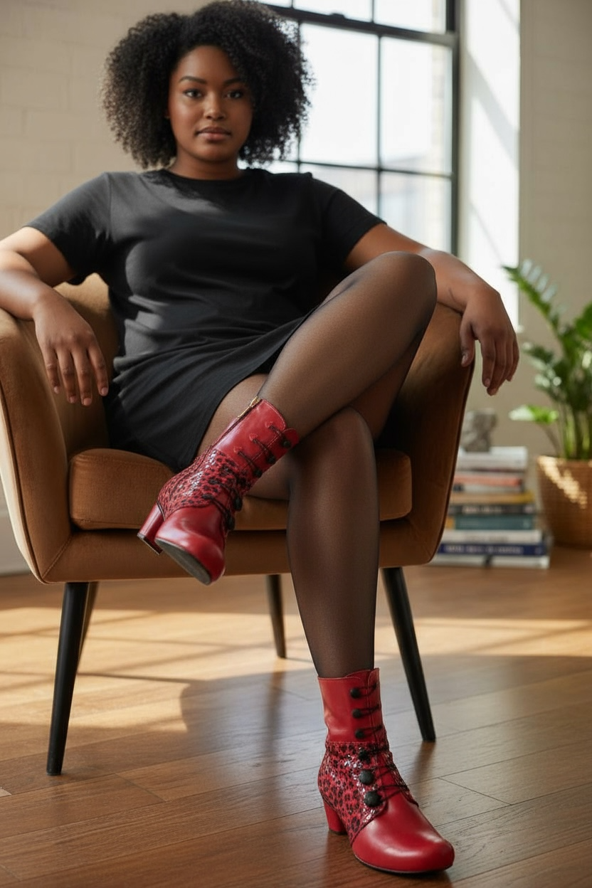 Chateau Noir - Red- leopard Button boot - Chanii B