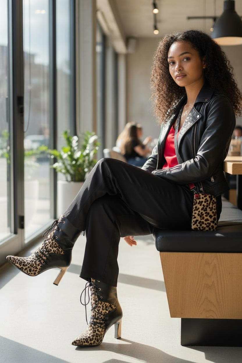 Dijon-Black leopard shoe boot