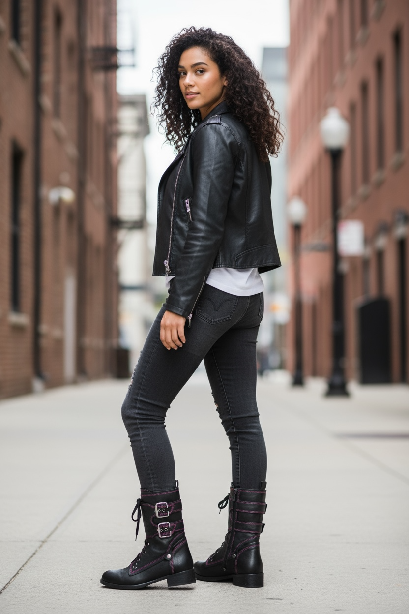 Bon Amie -Lace up ankle boot- Black Fuchsia