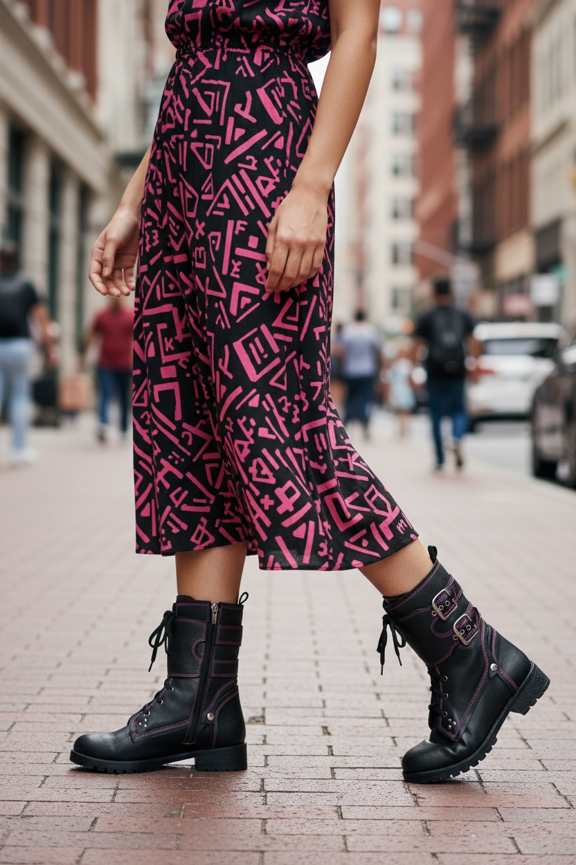 Bon Amie -Lace up ankle boot- Black Fuchsia