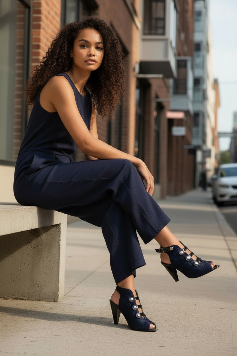 Honey - Navy Pony open toe sandal