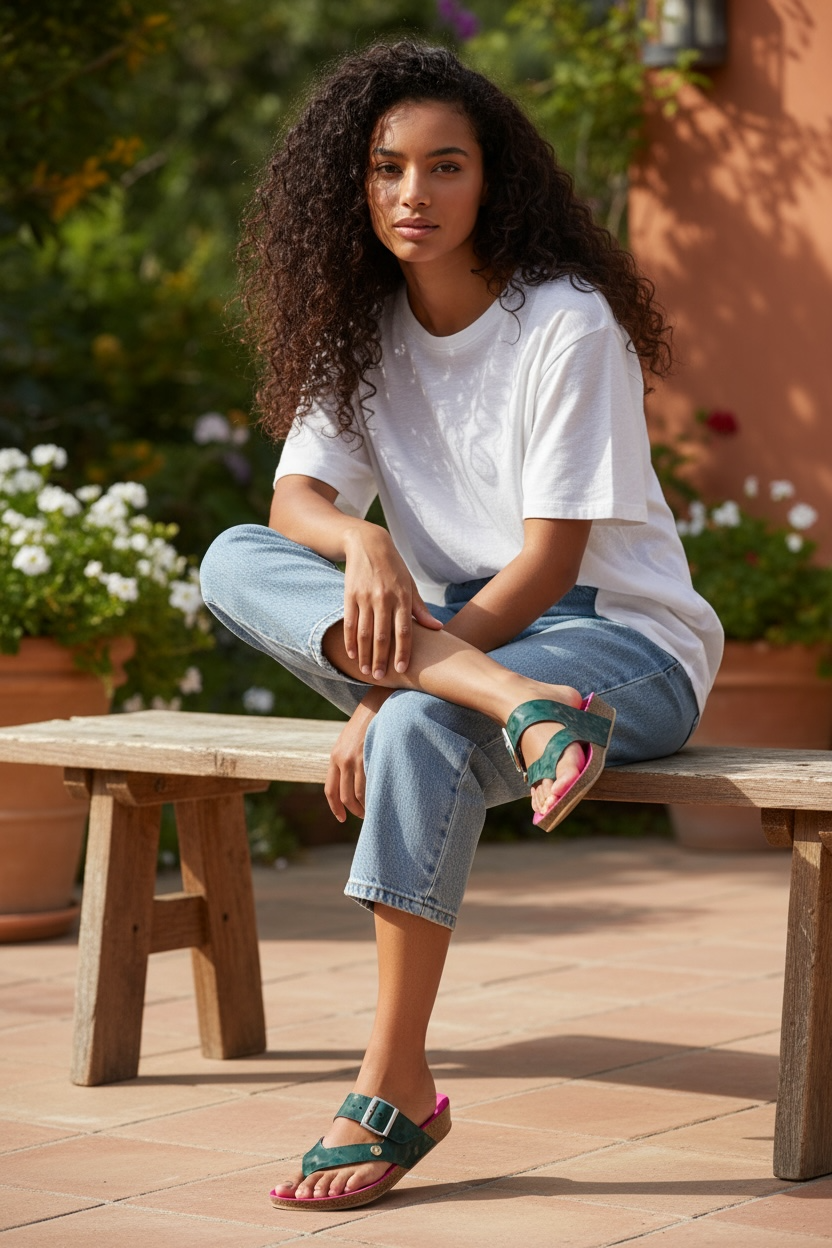 Je Suis - Green army flat cork sandal