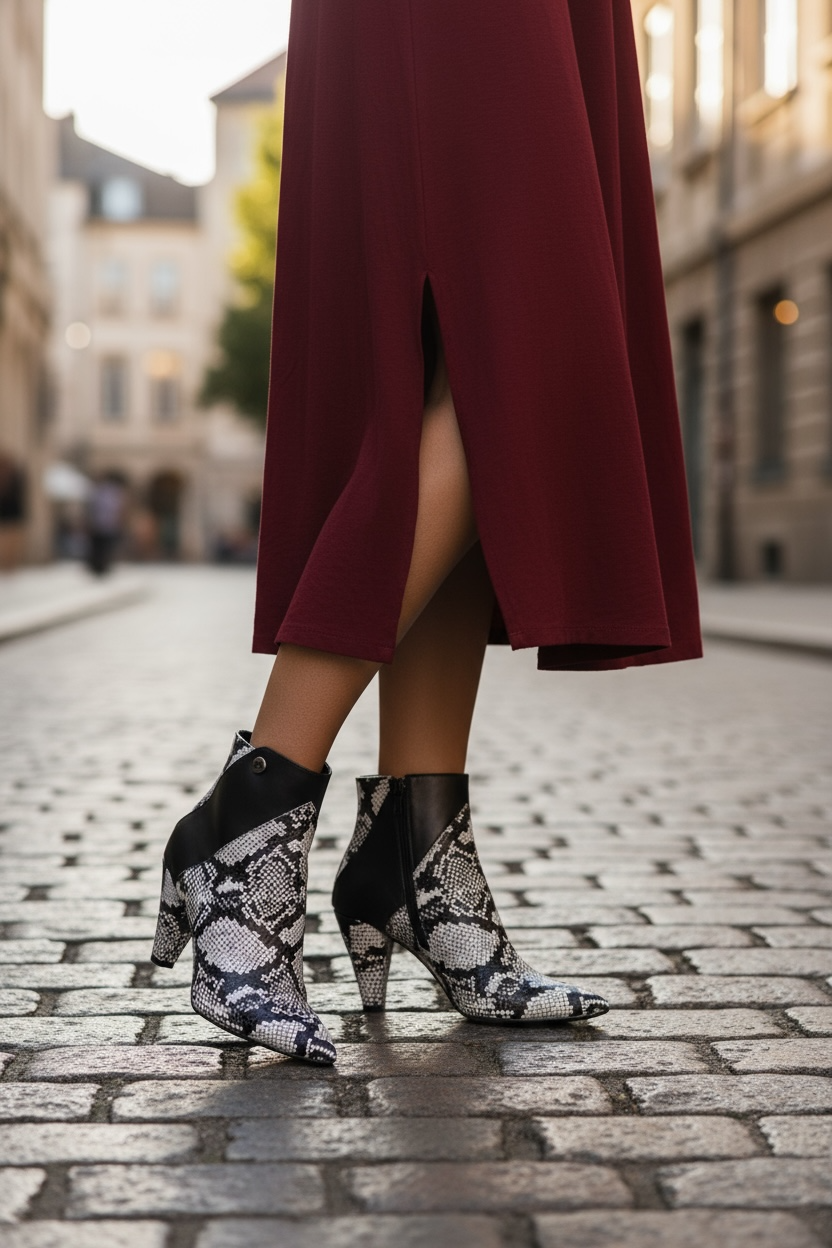 Spa- White snake ankle boots