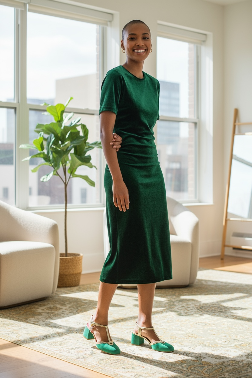 Simone- Green gold t strap