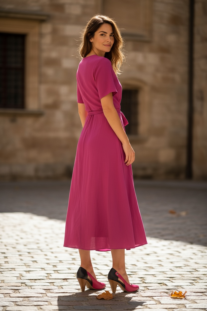 Avec Lait - Fuchsia Black peep toe shoe