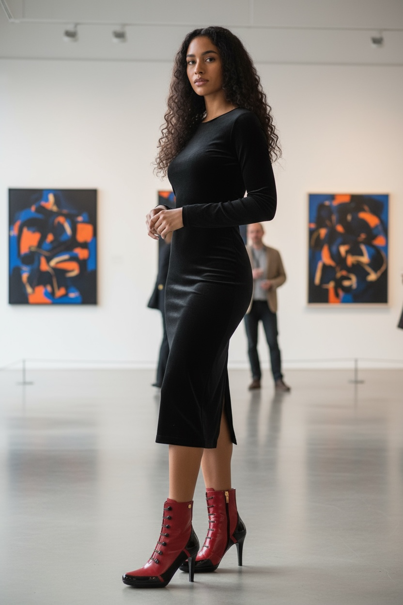 St Lucia- Red/Black- Button boot