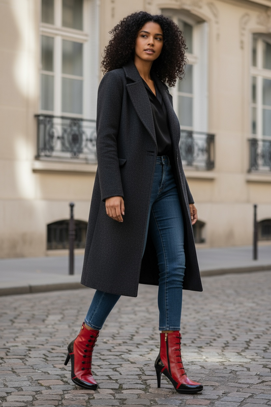 St Lucia- Red/Black- Button boot