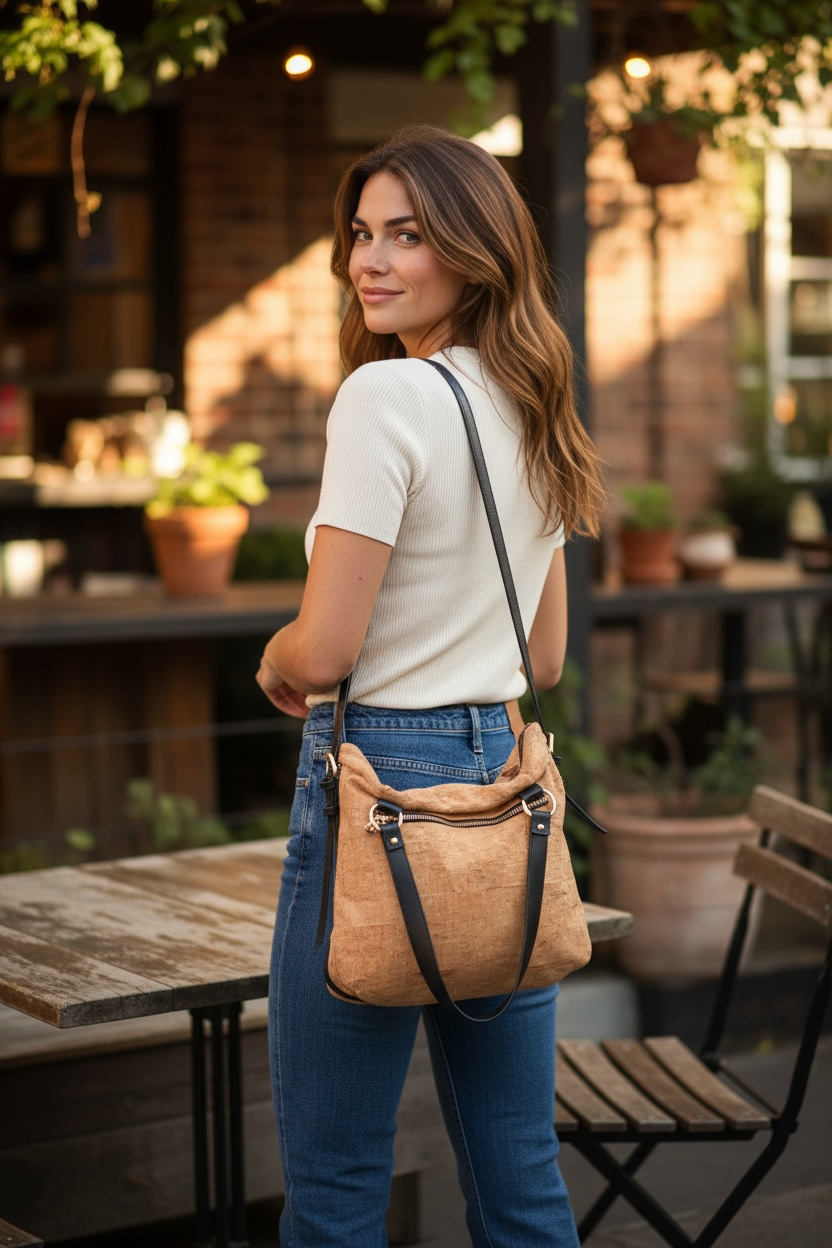 Campagne-tan laser leather handbag
