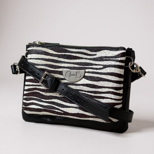 Spyder zebra and black print cross body bag
