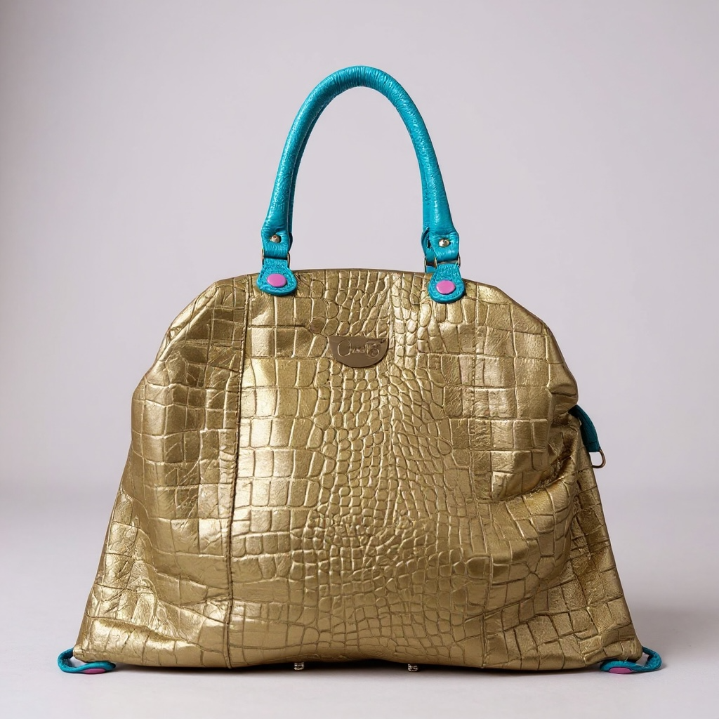 Vivienne-gold/turquoise leather multi handbag