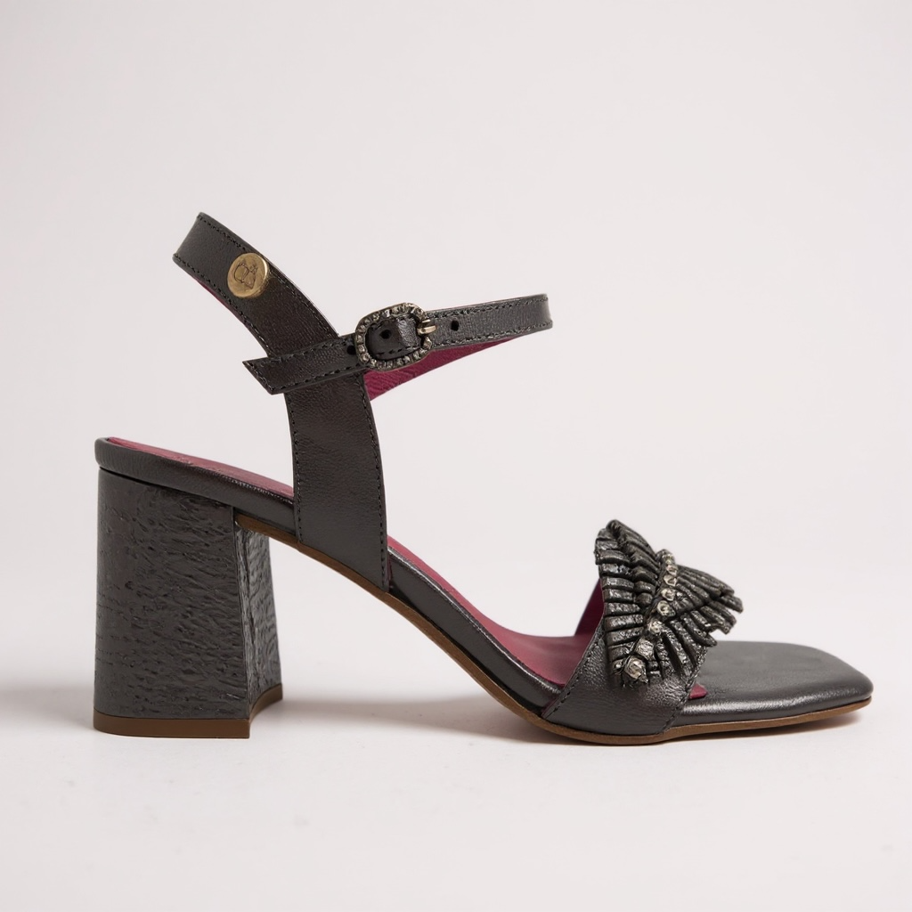 Mimi- Pewter block heel sandal