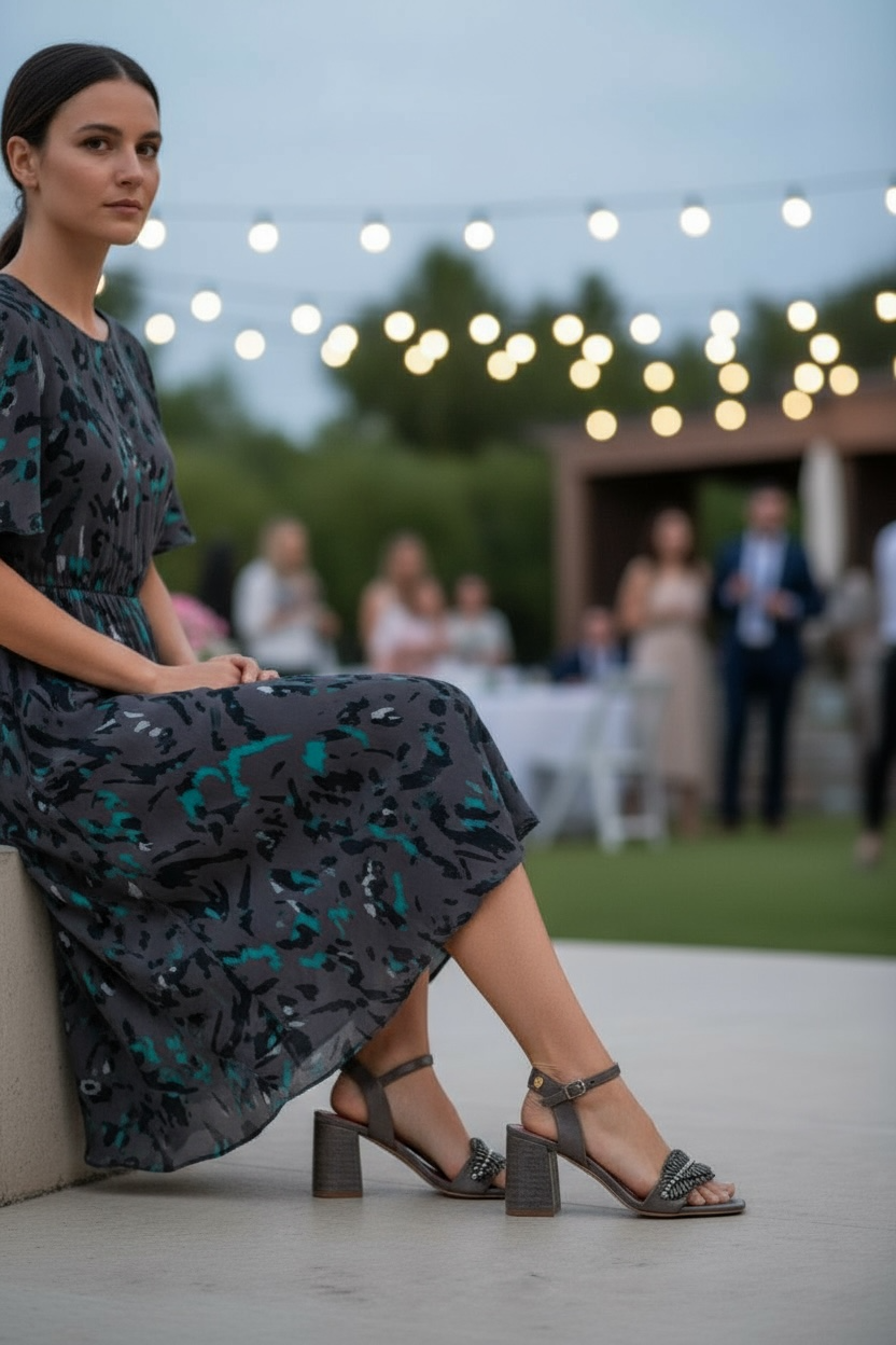 Mimi- Pewter block heel sandal