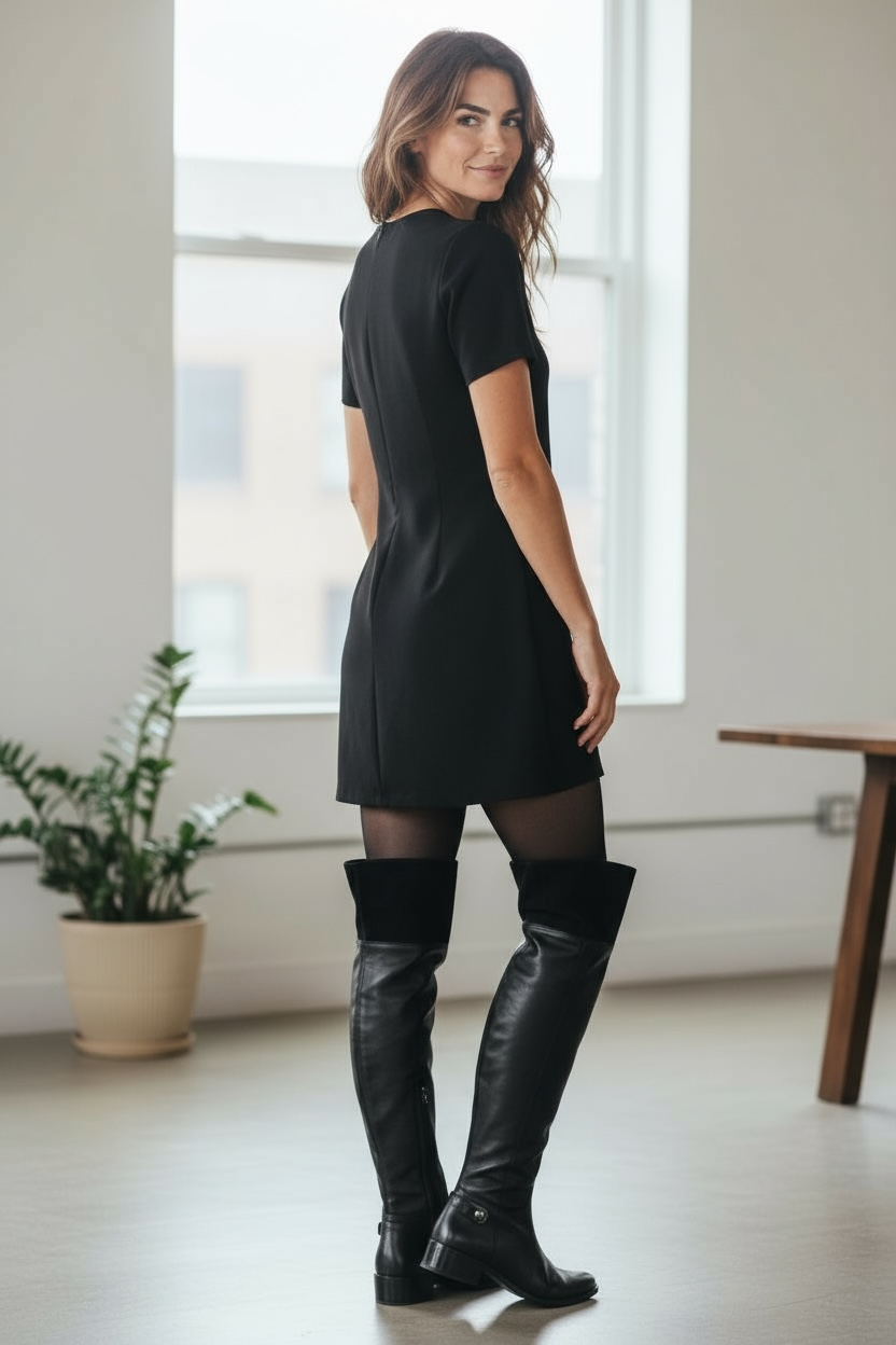 St Germaine - Black Leather knee high-long leg boot