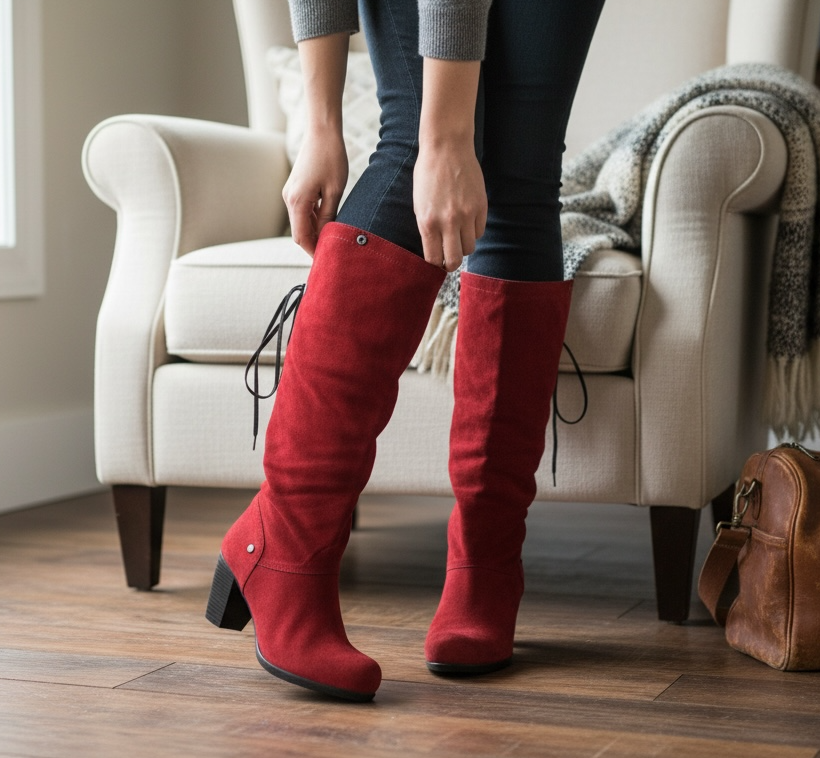 Pulpeux Red suede long leg boot