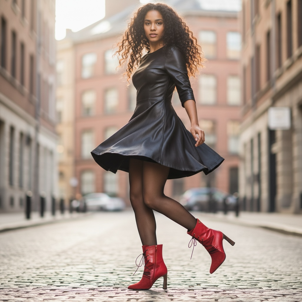 Mina - Red/black ankle heel boot