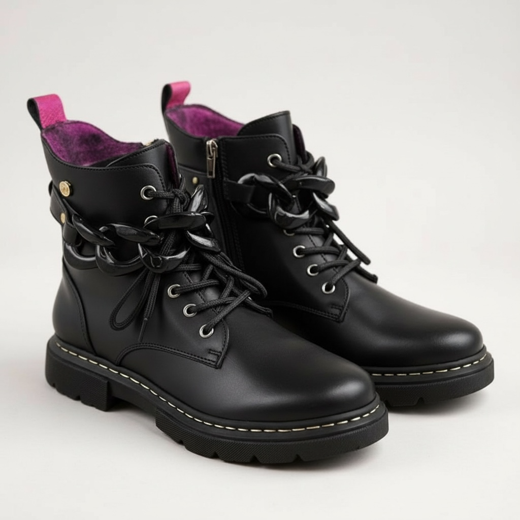 Paris - Black leather combat boot