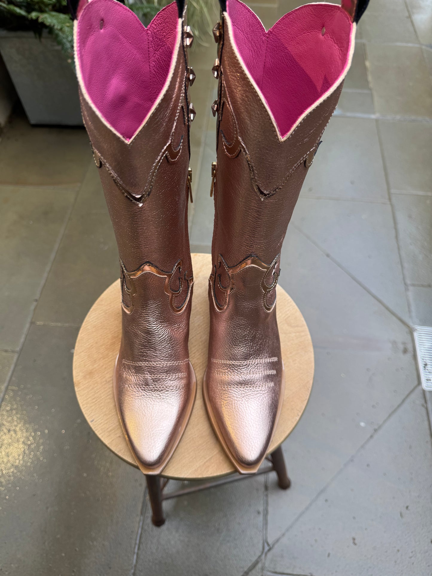 Jewel-Rose gold metallic cowboy boot